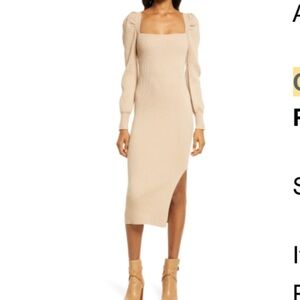 Charles Henry Tan Ribbed Knit Dress